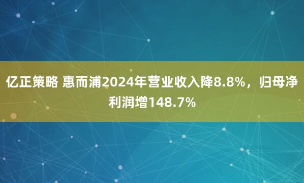 亿正策略 惠而浦2024年营业收入降8.8%，归母净利润增148.7%